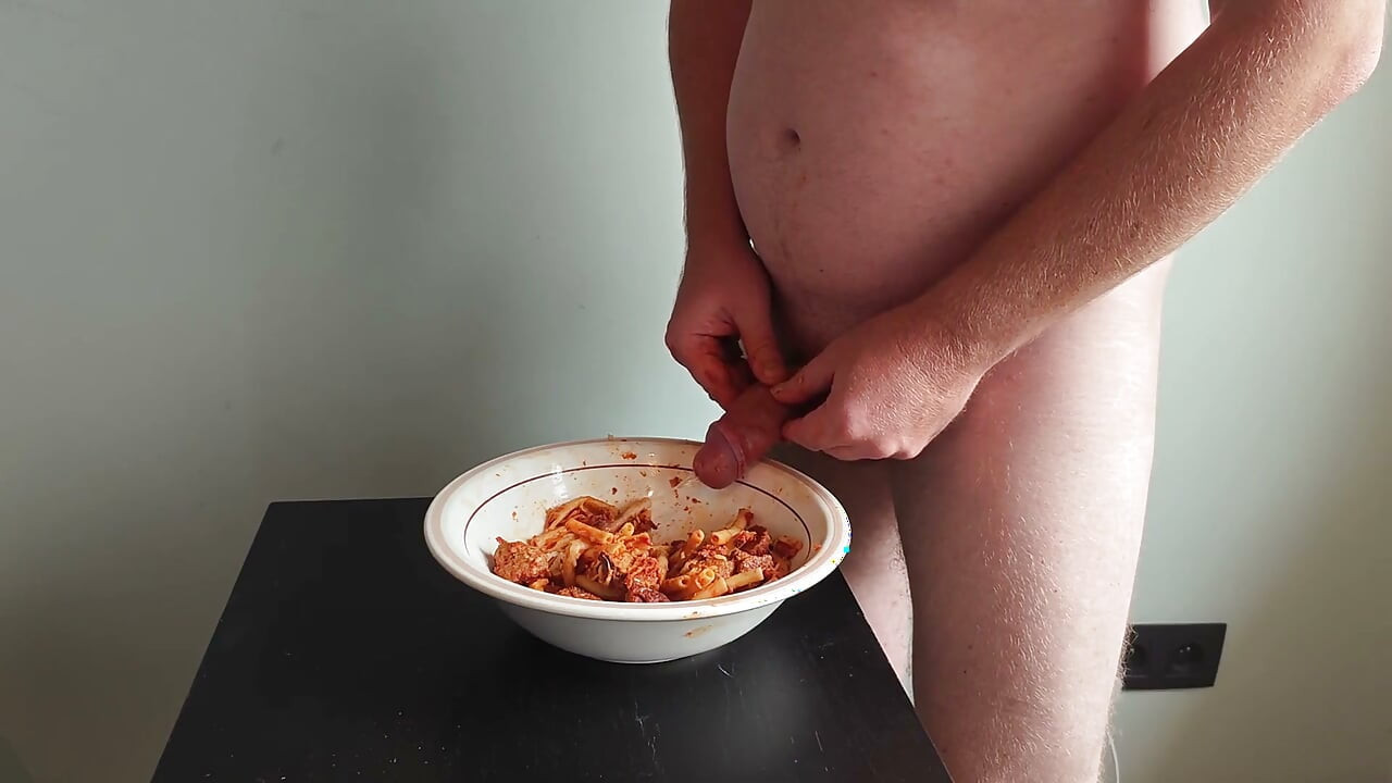 I Jerk off with My Dinner and Piss in It and I End up Cumming on a Cookie to Eat It All