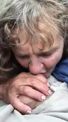 Granny blowjob in the street