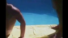 Vintage poolpojke och solbadare