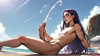 A Transvestite with Purple Hair Is Having a Beachside Cumshot in This Steamy Femboy Porn!