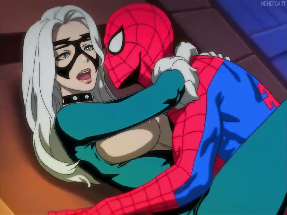 Spider Man förstör Black Cats trånga fitta och sprutar djupt inuti