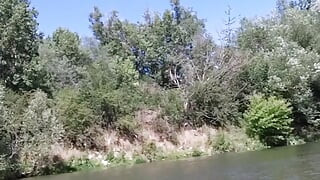 Natural nude sissy by river