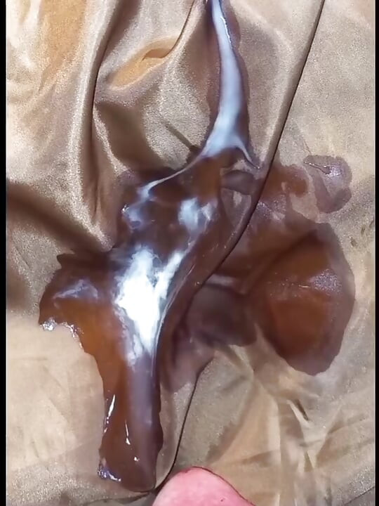 2 cumshots on the shiny lining of a lady puffercoat