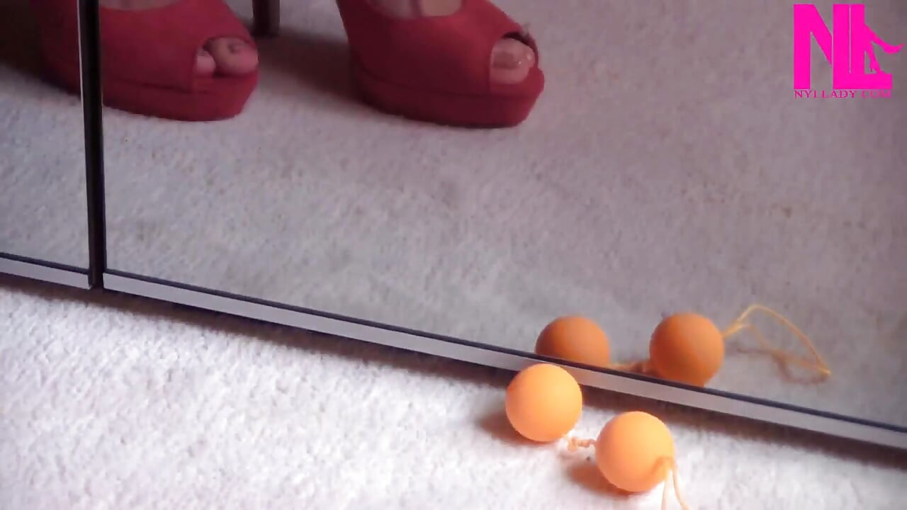 Ballbusting Vagina Balls in Pink Open Toe Sandals on Barefoot