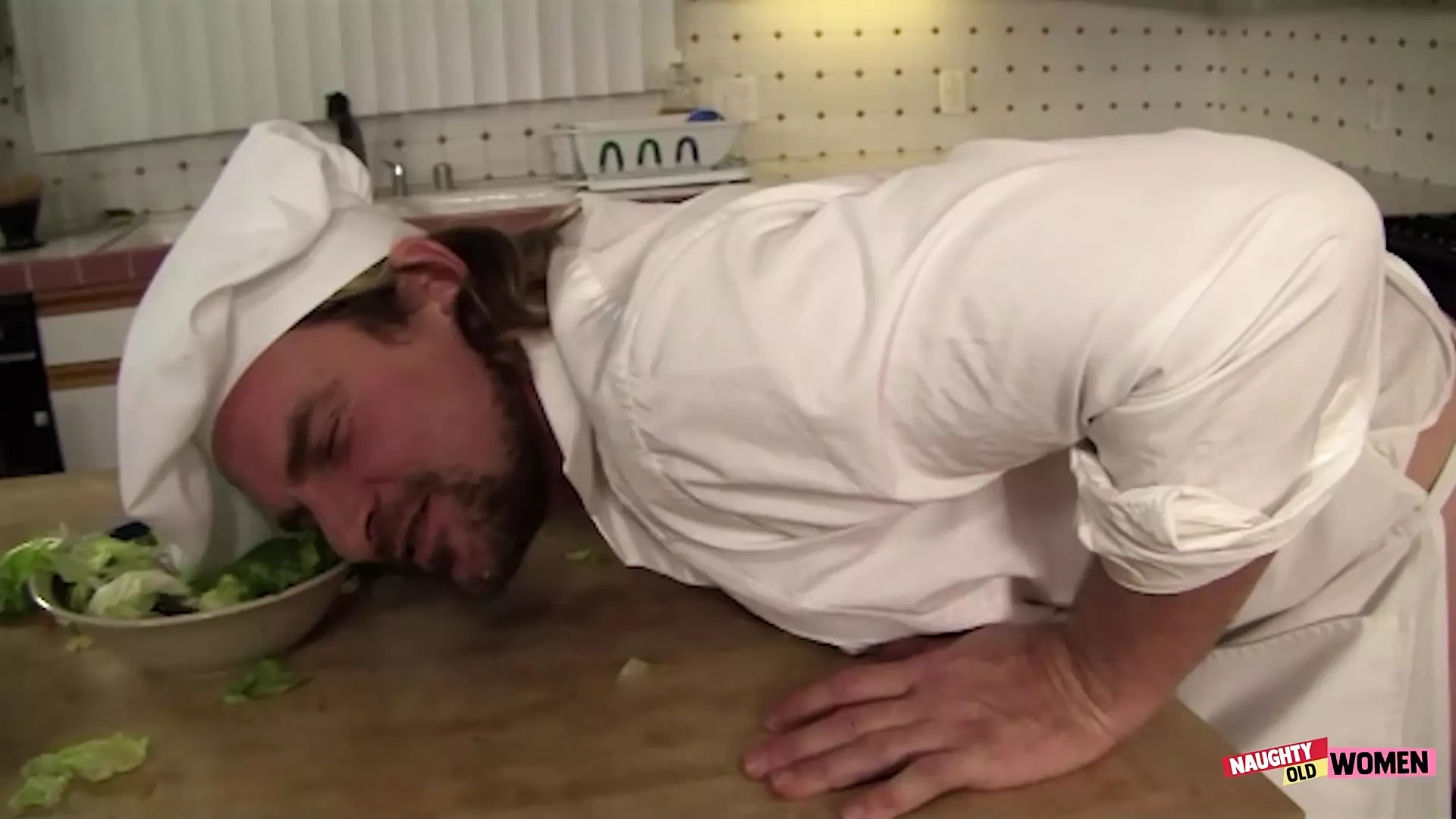 Blonde milf in the kitchen ass licking the boss before riding his big cock