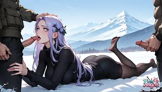 Der milchspray-orgasmus der schneekönigin auf Alpengipfeln