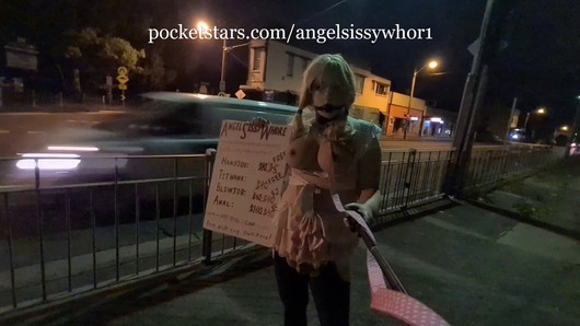 Gagged sissy maid hooker on the streets