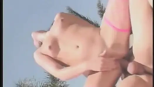 Young babe with pink fishnets gets hardcore fuck session by the pool from a BWC dude