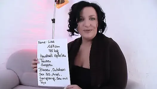 Hot and chubby big ass brunette in sexy black stockings fingers her pussy and plays with a dildo