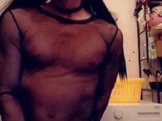 Selly femboy shows her sweet clit