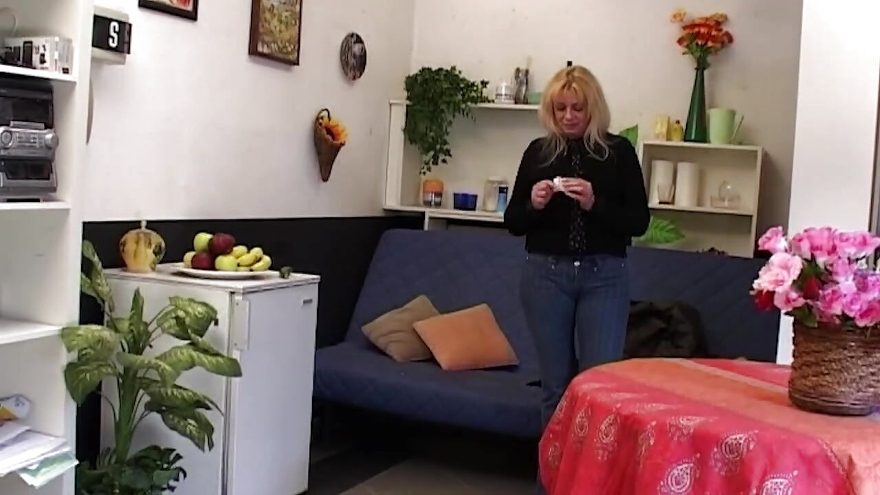 Blonde MILF Stretched Wide by Cucumber and Throbbing Cock
