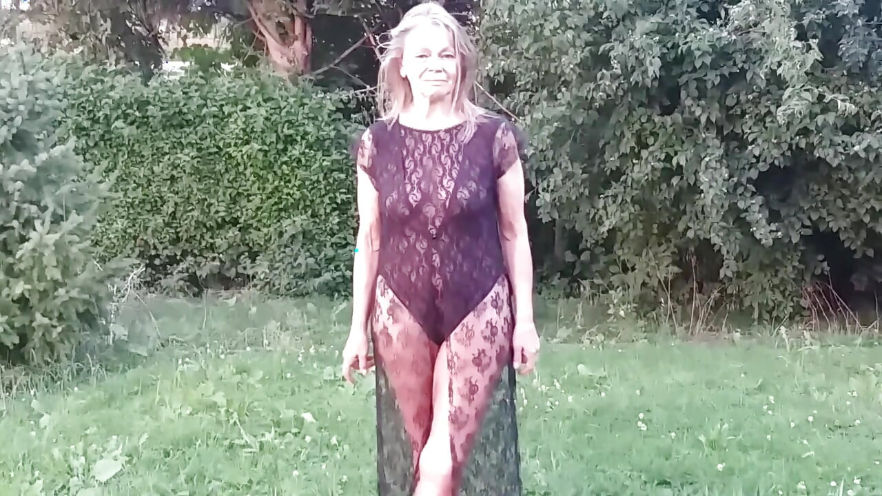 Granny Is Wearing a Sheer Bodysuit Outside