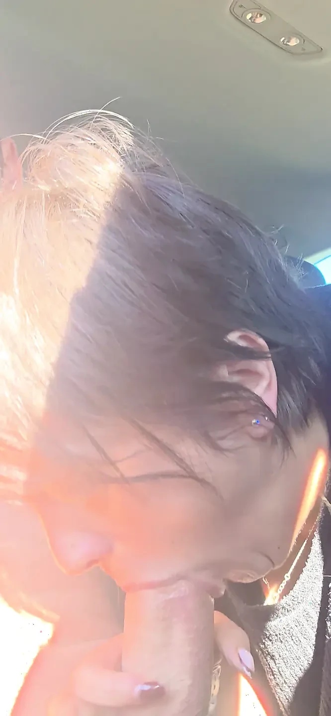 Mature sucking cock in the car