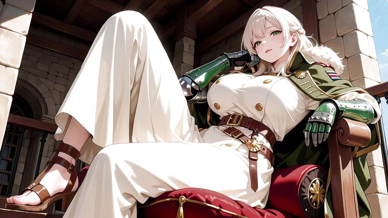 Siang ksatria rambut pirang! Green Uniform Golden Mechanical Arms, Lazily Merenung di Reruntuhan Batu Kuno.