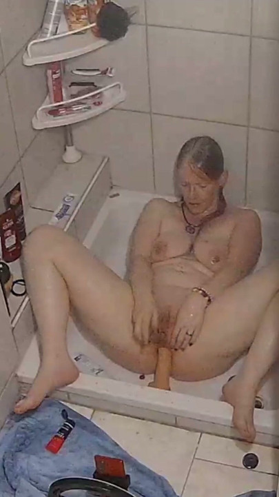 Cam catches wife riding a dildo in the shower | Clip 3