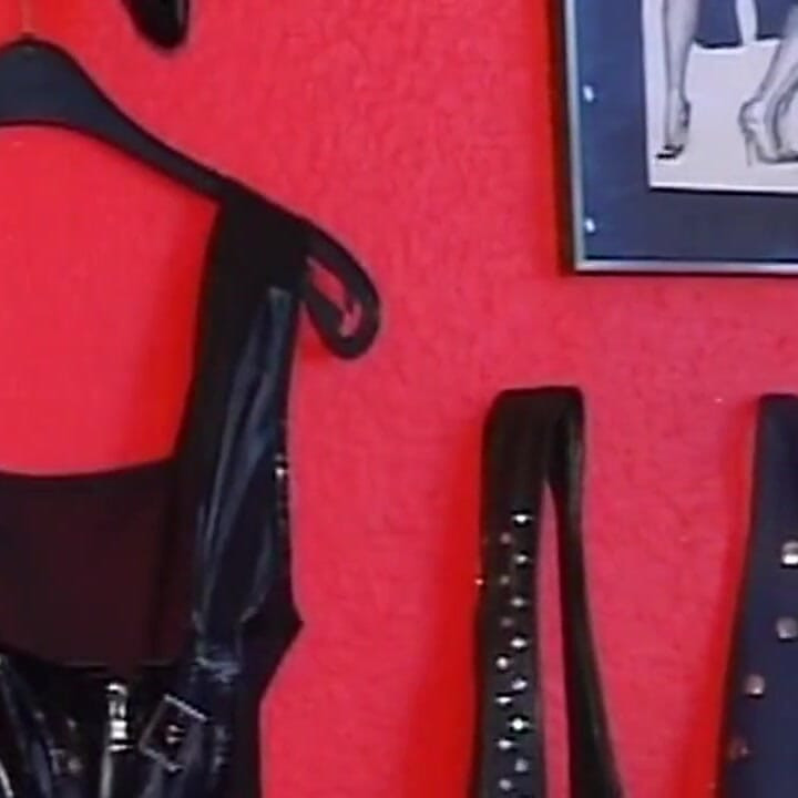 Mature Leather Domme Binds Her Fishnet Slave