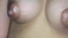 Horny 23yr old lactating wife leaking milk riding husband