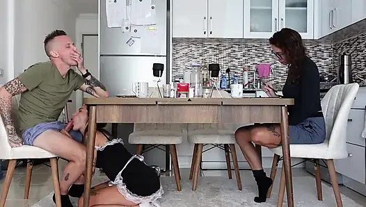 Fucked the Housekeeper in Front of His Wife! Very Hot Slut!
