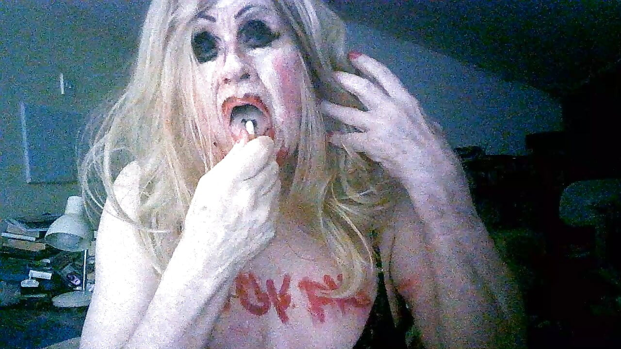 Shameless old cumslut slag Sarah, smokes drinks dogger's cum from used condom and own piss