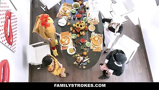 Horny milf & teen thanksgiving orgy with stepson & stepdad