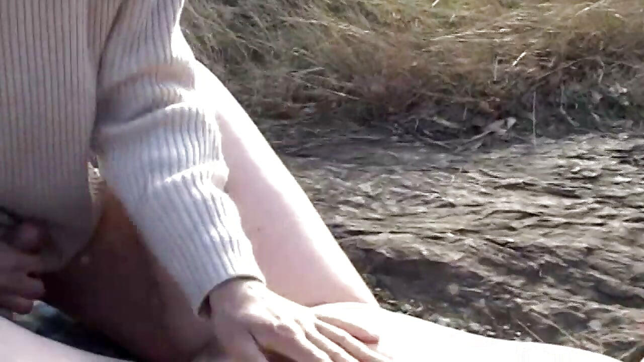 Big tits brunette banged in threesome outdoor