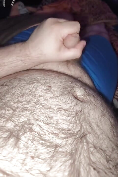 Fat Bear Jacking off & Cumming on Hairy Belly