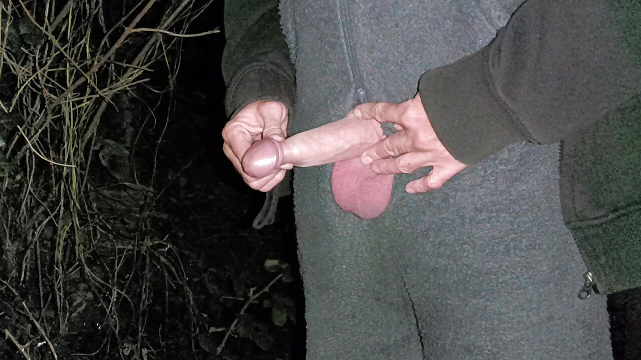 Big Uncut Cock Pissing Wanking and Cumming in the Woods Wearing Onesie, Night Time Cruising - Rockard Daddy