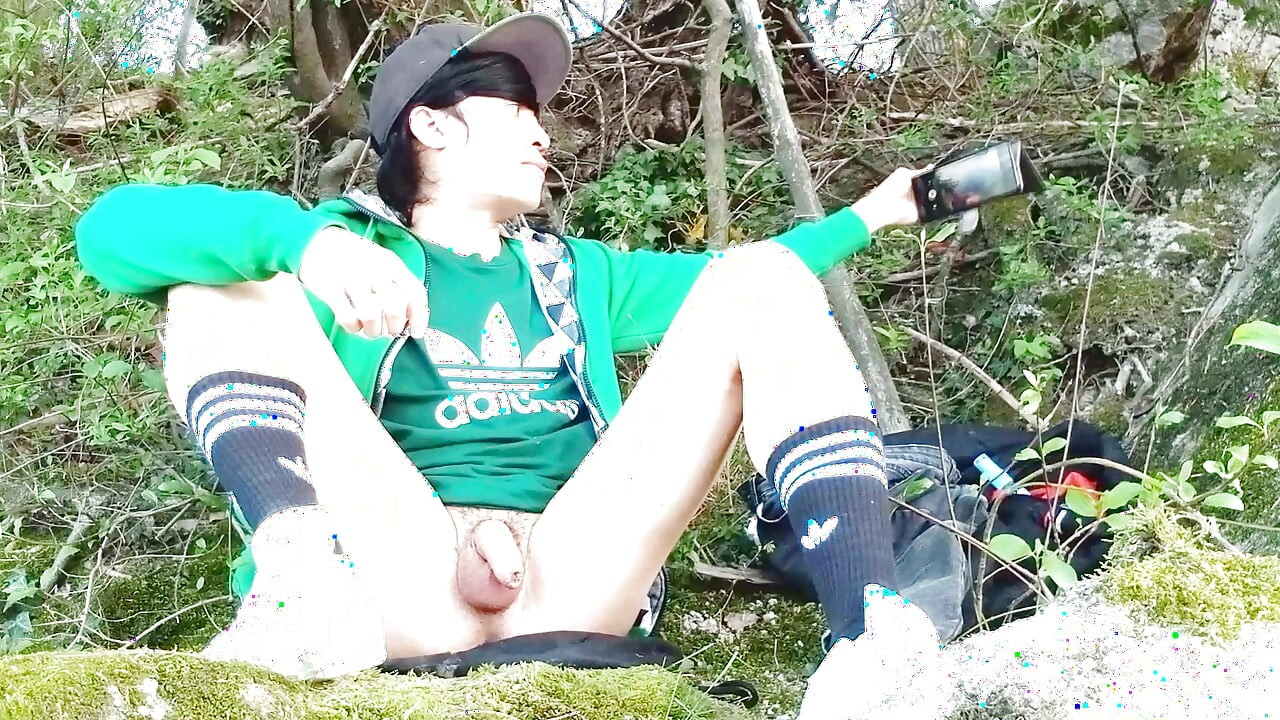 What happens behind the scenes after filming a gay twink's massive outdoor precum cum ejaculation Cleanup & admiring the scenery