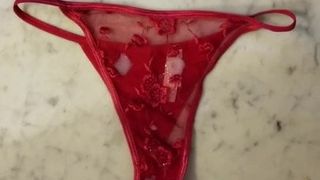 Cum on red thong