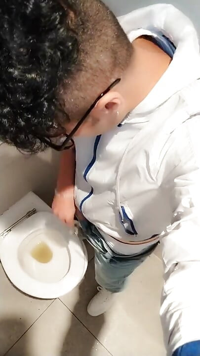 Twink with Fat Uncut Cock Piss at a Rest Stop Toilet