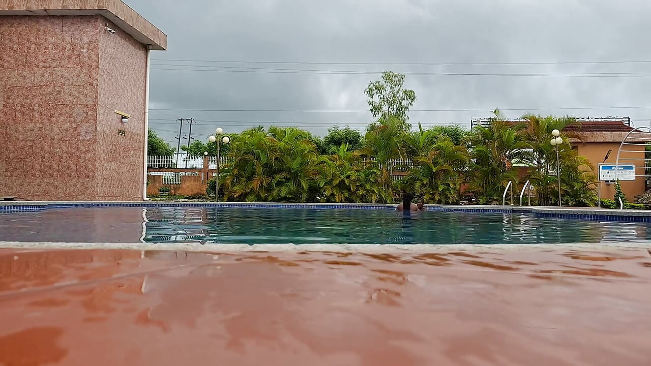 Sperm Floating in the Pool, Hard Sex in the Water, Double Orgasm