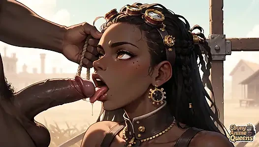 Ebenholz-königin verführt mit wüste, oral, steampunk-sex.