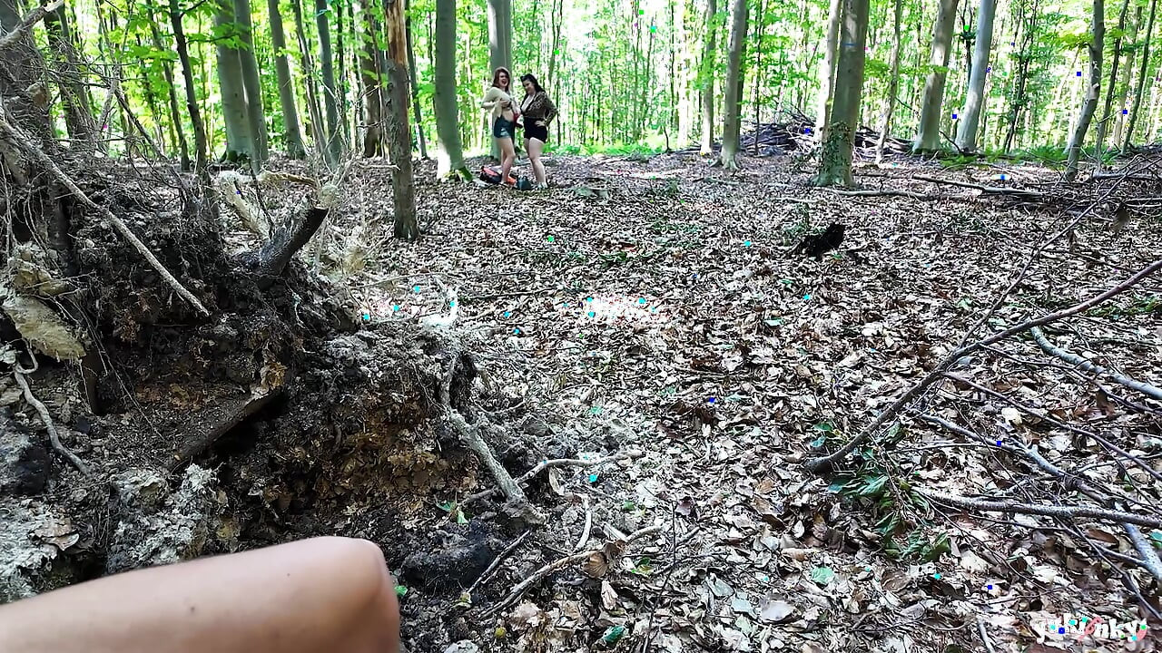A voyeur in the forest fucks 2 bitches