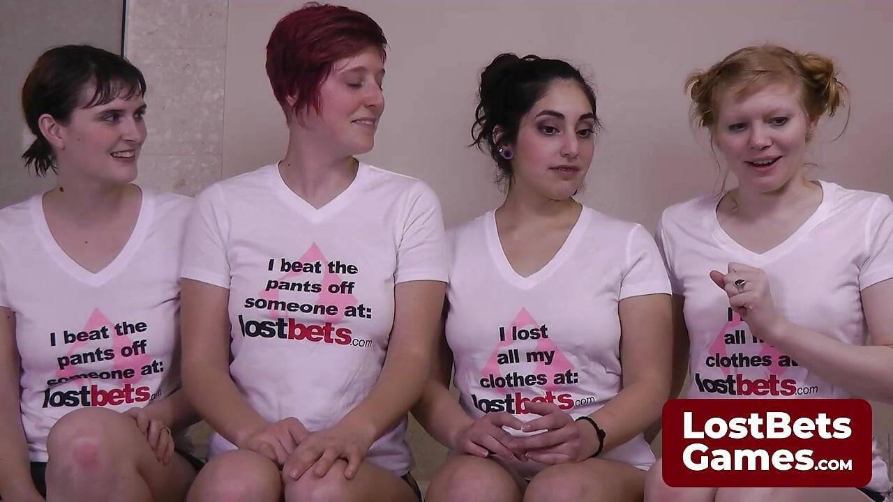 Four lesbians strip down while bobbing for apples