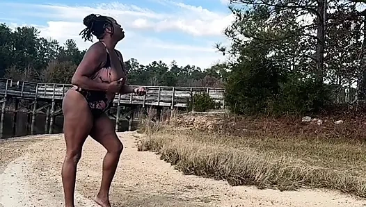 EBONY COUGAR ENJOYING THE SUN IN SWIMSUIT!