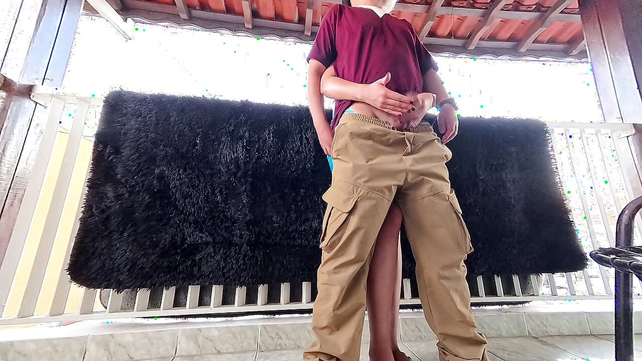 A post-party encounter ends with a creampie on the balcony.
