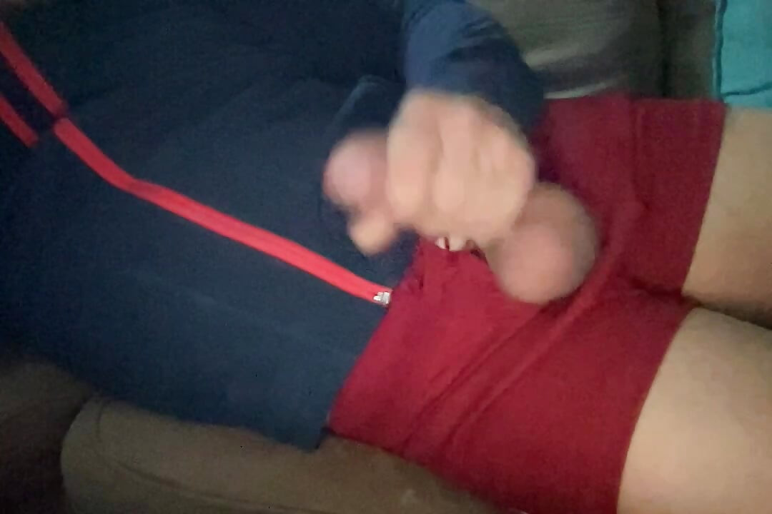 Stroking wearing gym teacher shorts, online video chatting with another coach.