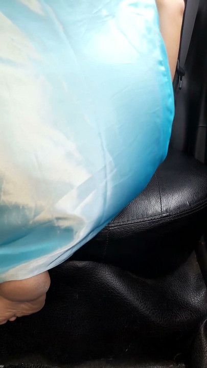 Asian Cross Masturbate and Cum wearing Satin Shiny Blue Gown | Clip 1