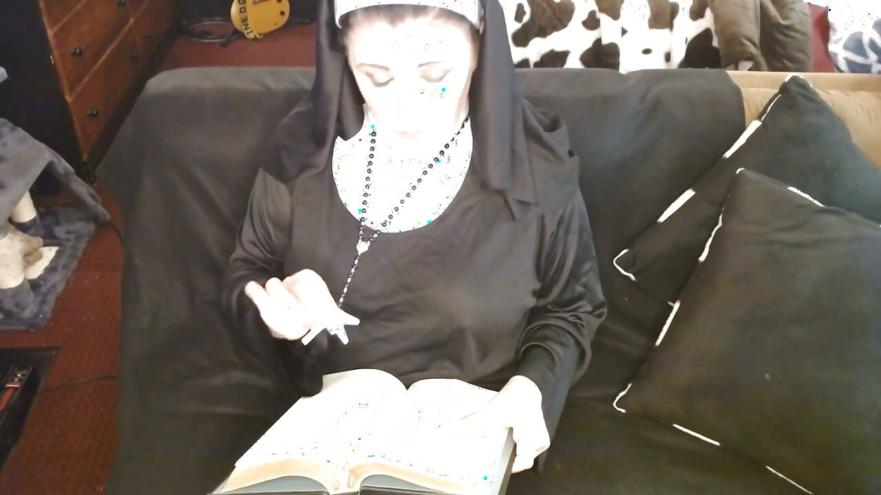Nun Smoking Ashing in Her Bible Virginia Slims 120