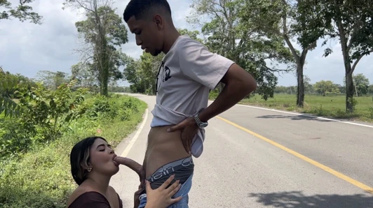 Stepsister made her want to suck cock on a public road while we were going on a trip