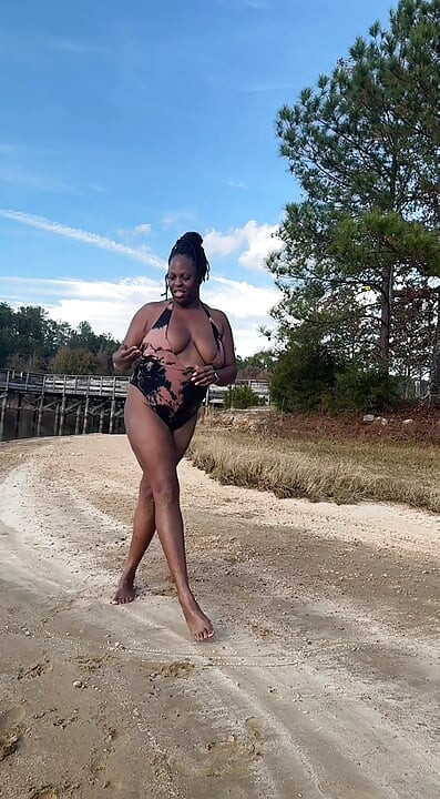EBONY COUGAR ENJOYING THE SUN IN SWIMSUIT!
