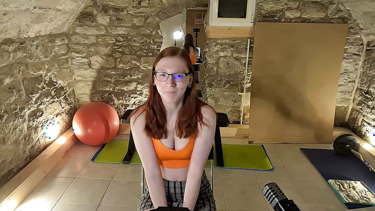 Redhead camgirl masturbates in the basement of her BFF