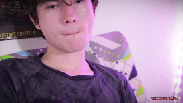Hot twink Emmanuel Kokichi jerking his cute uncut cock with oil until he shoots a nice cum load