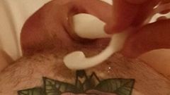 Masturbation with male G-spot full saline balls