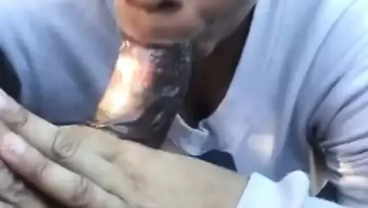 Dick sucking and cum swallow in public