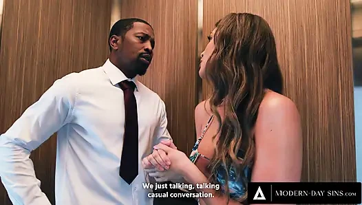 MODERN-DAY SINS - 2 сердитых мужчины грубо трахают шлюховатой подругой Gizelle Blanco в лифте