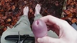Barefoot in the woods cumshot