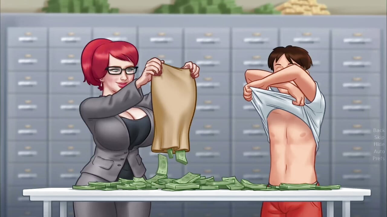 Big boobs Tina fucks monster cock Anon on a big pile of money - gameplay part 1