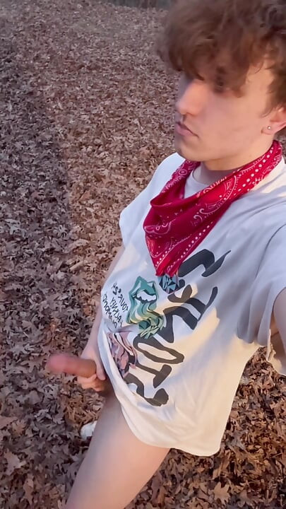 College Boy Jerks off in Public Woods