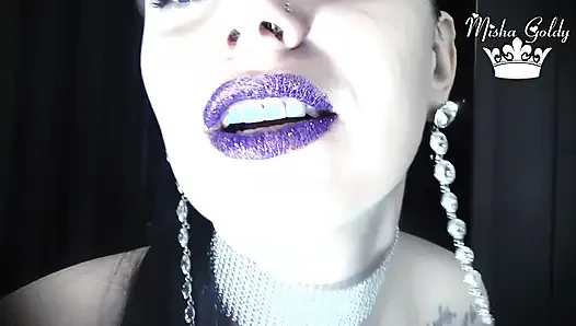 Purple glittery kissing & lip smelling